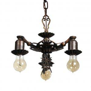 Antique Art Deco Three-Light Chandelier, Early 1900s-0