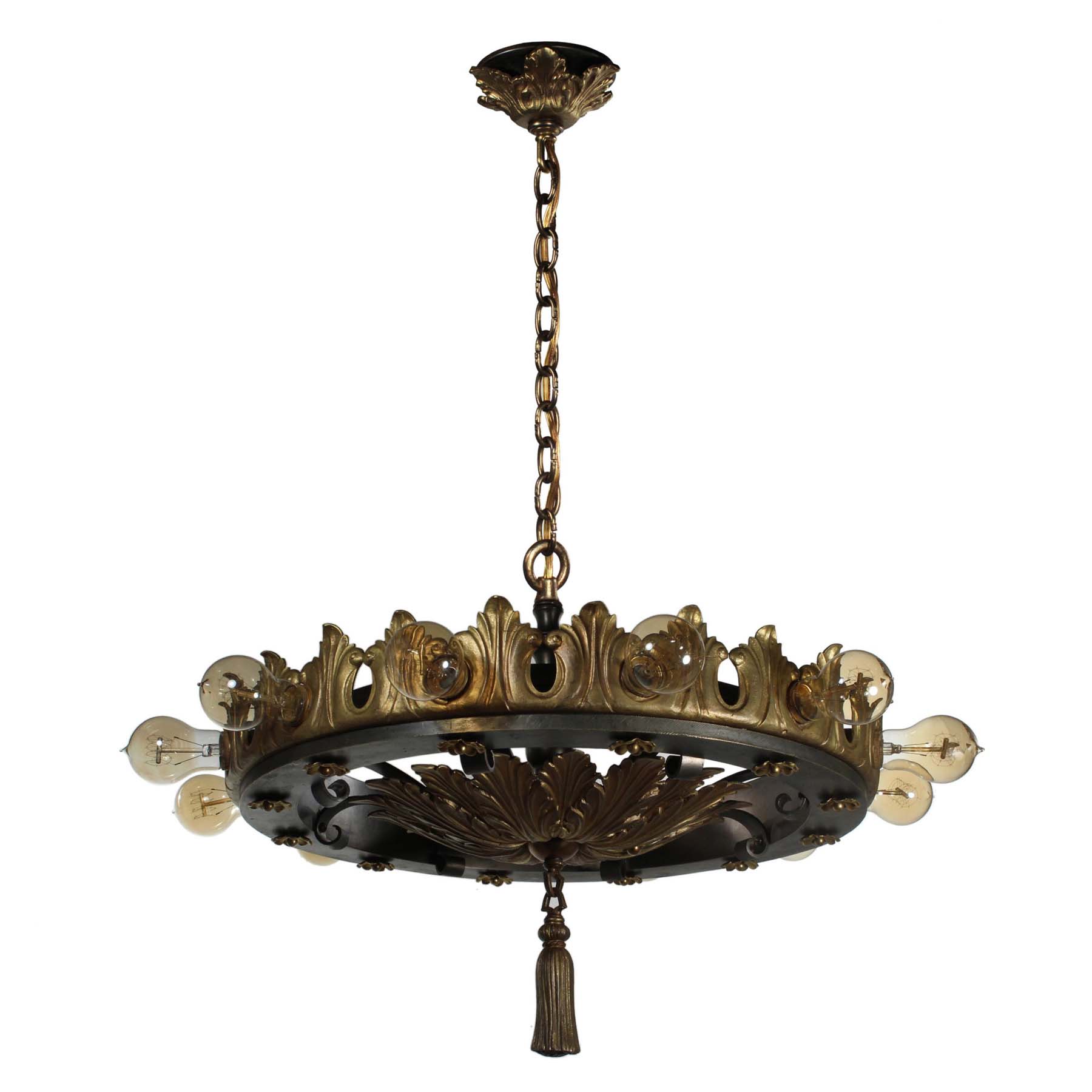 Substantial Antique Two-Tone Chandelier with Exposed Bulbs-72373