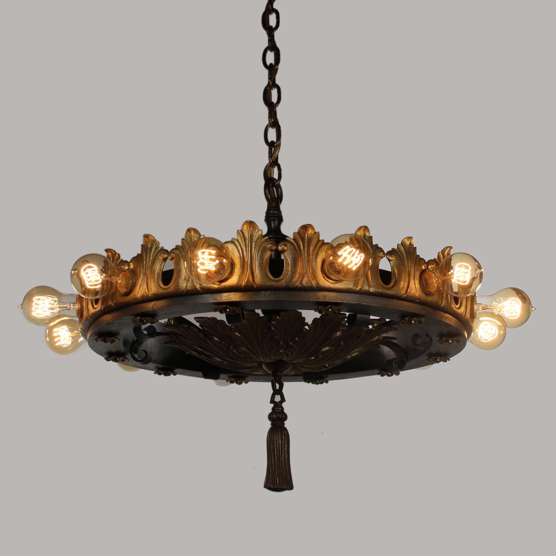 Substantial Antique Two-Tone Chandelier with Exposed Bulbs-72372