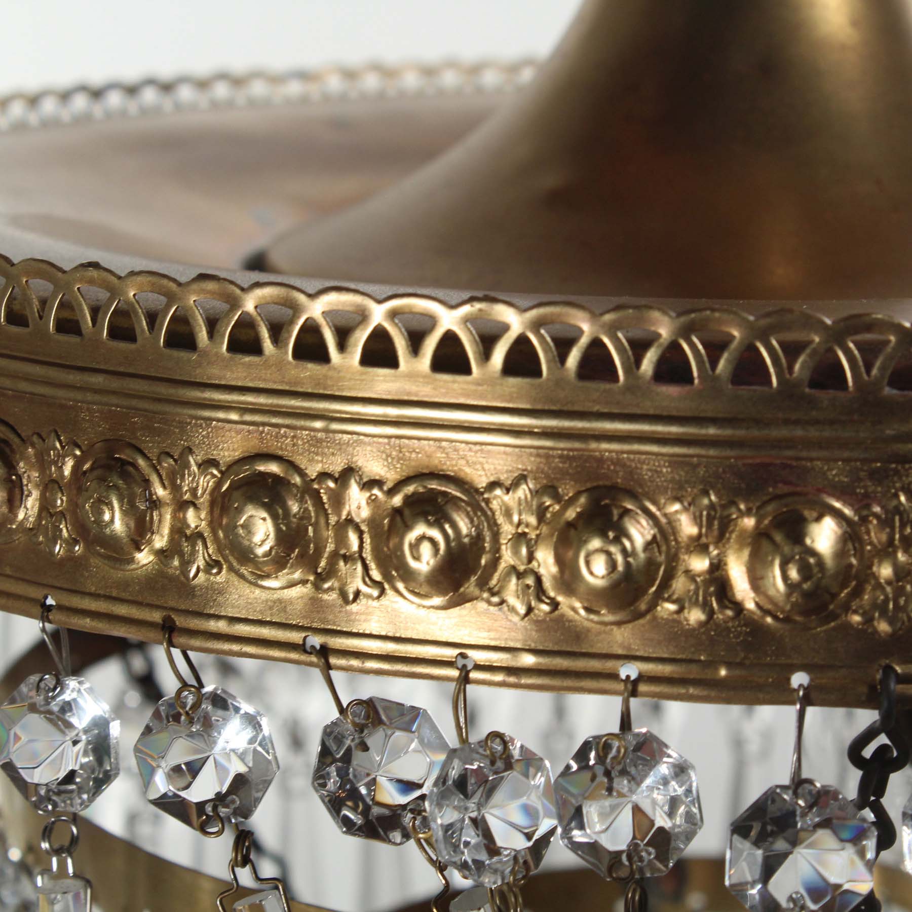 Antique Neoclassical Brass Wedding Cake Chandelier, c.1910-72396
