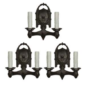 Antique Cast Iron Double-Arm Sconces, early 1900s.