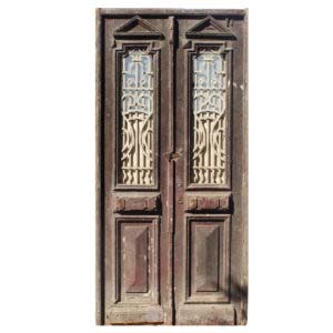 Antique Pair of 44” French Colonial Doors with Iron Inserts