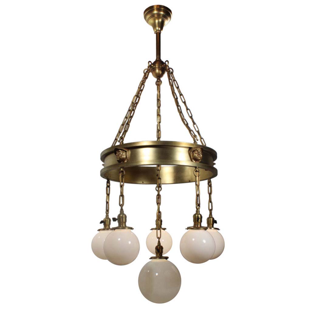 SOLD Rare Antique Arts & Crafts Figural Chandelier with Monks' Heads, c