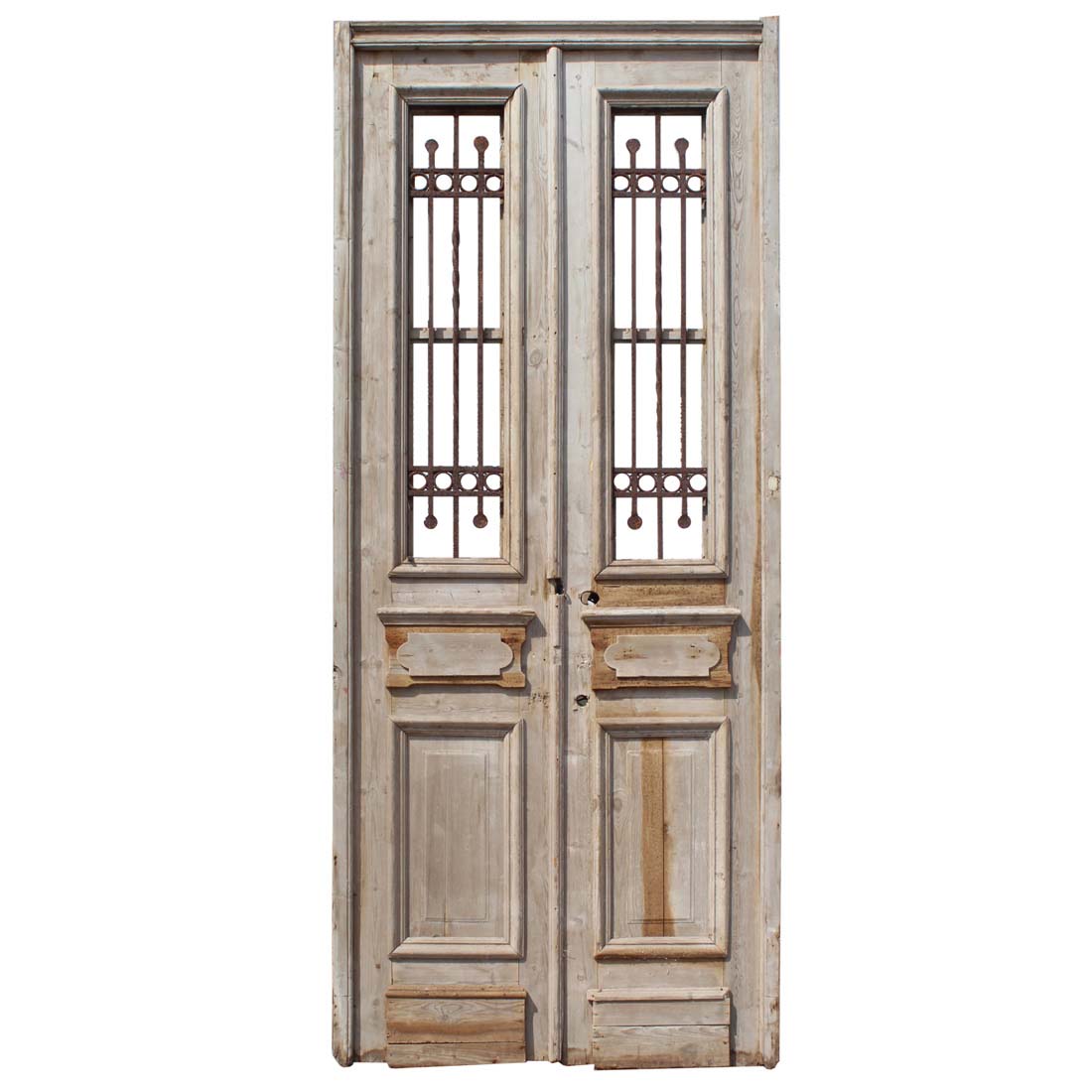 SOLD Reclaimed Pair of 40” French Colonial Doors with Iron Inserts Various The Preservation
