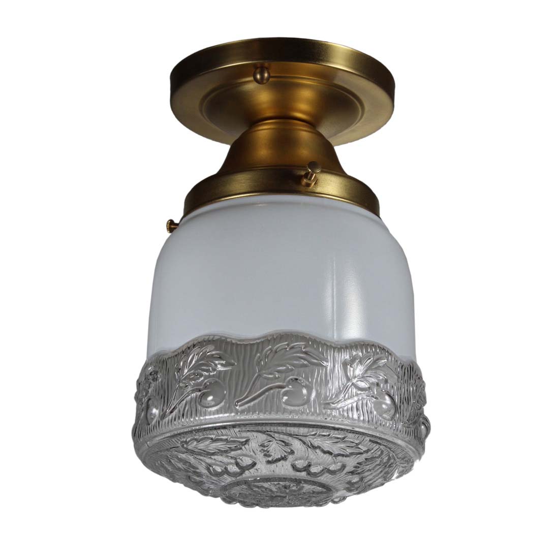 SOLD Antique Brass Flush Mount Light with Original Shade, Cherries