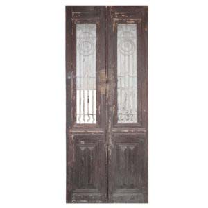 Pair of 37” Antique French Colonial Doors with Iron Inserts