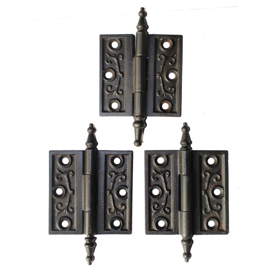 SOLD Set of Antique 3" Decorative Hinges in Cast Iron Antique