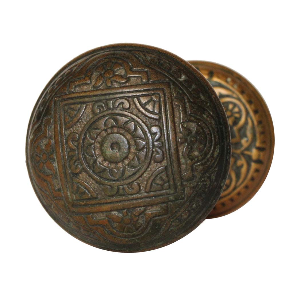 thumbnail image 2 of Vintage Old Eastlake Black Wood Knob With Stamped Polished Brass Overlay - Round Door Knob 2 of 6
