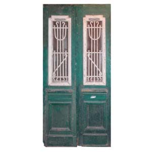 Antique Pair of 43” French Colonial Doors with Iron Inserts