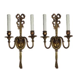 Antique Neoclassical Figural Bronze Sconces with Rams, E. F. Caldwell