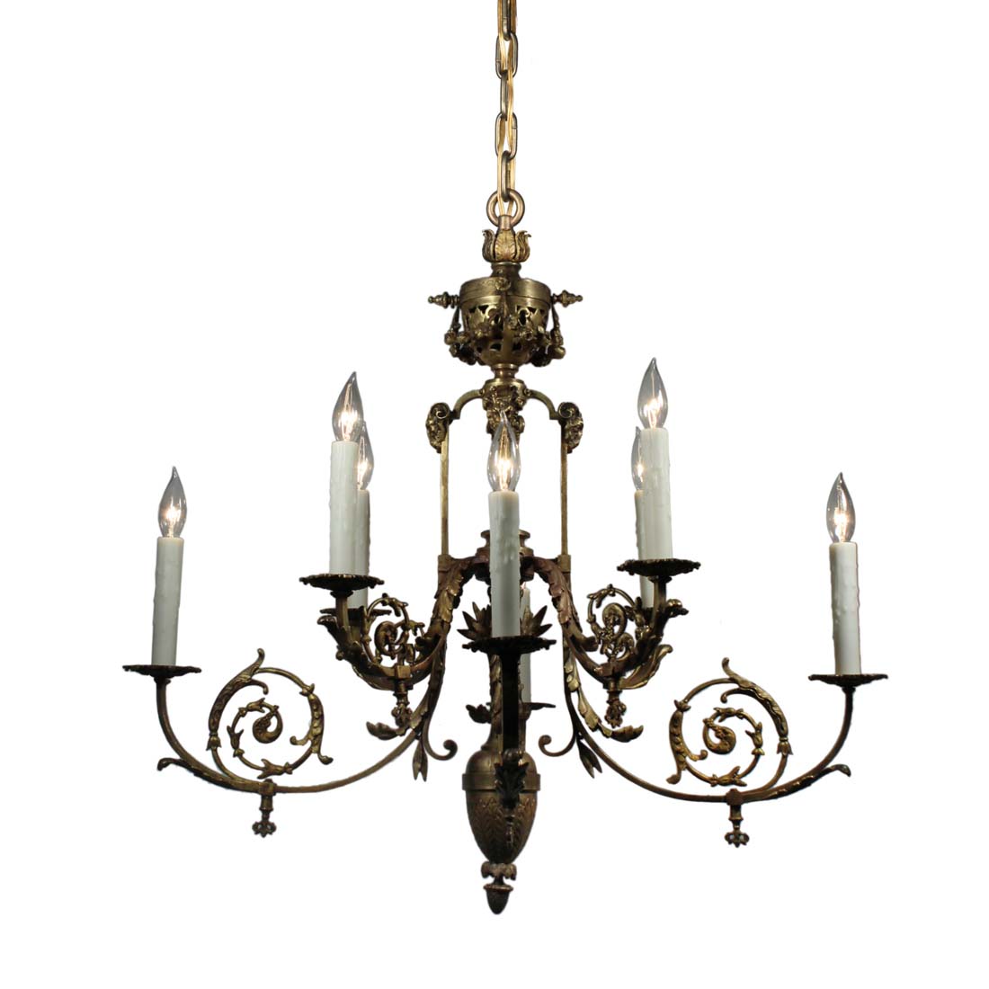 Substantial Antique Figural Gas Chandelier with Cherubs Late 19th Century
