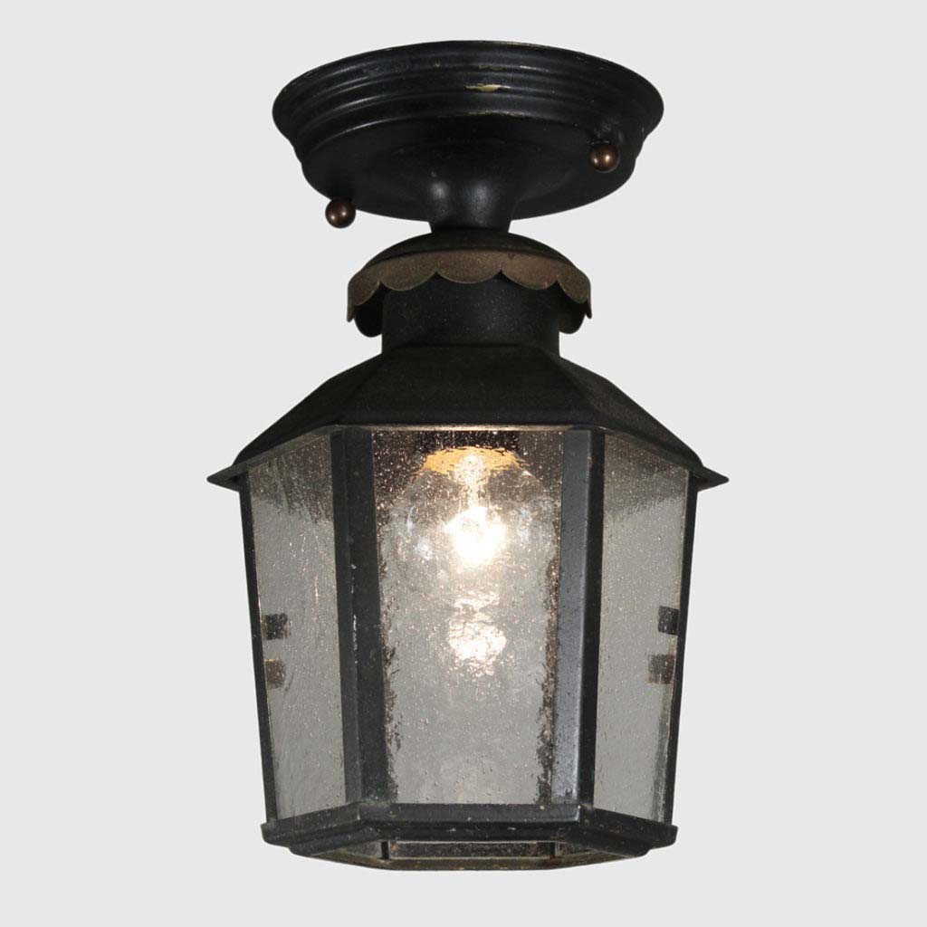 SOLD Antique Flush Mount Lantern with Seeded Glass, Exterior Lighting
