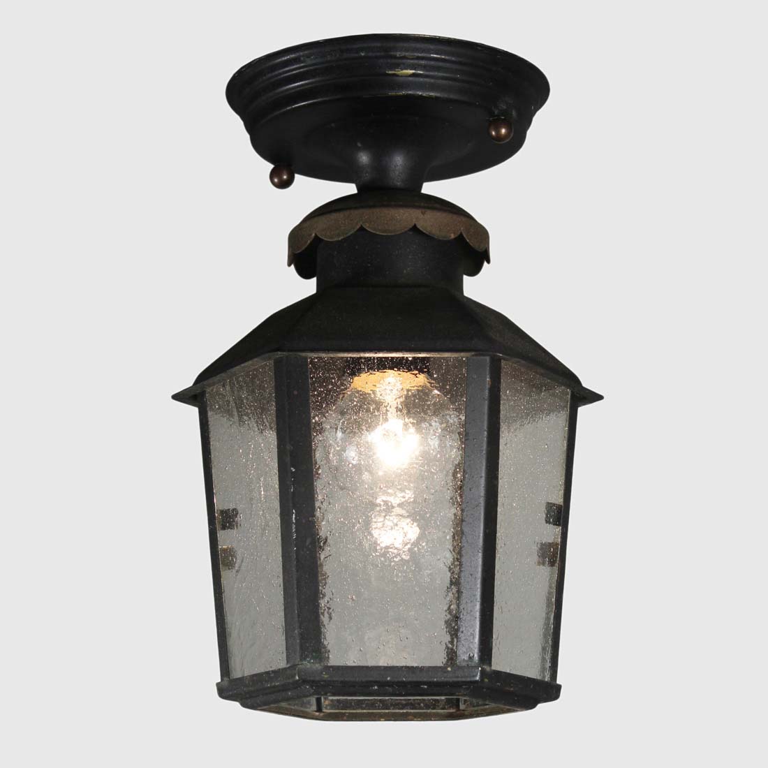 SOLD Antique Flush Mount Lantern with Seeded Glass, Exterior Lighting
