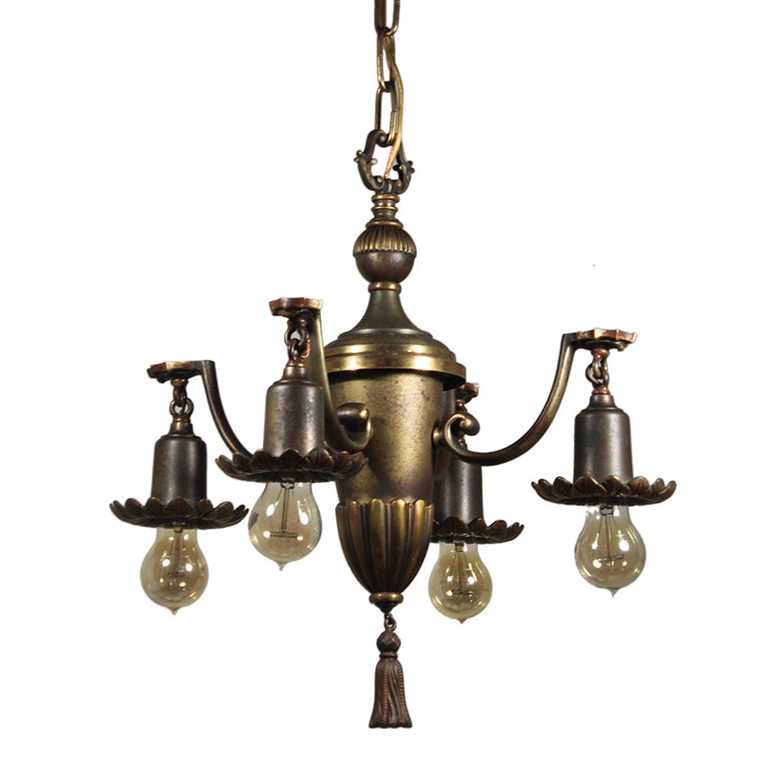 Antique FiveLight Brass Chandelier, Early 1900s