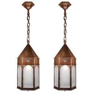 Matching Antique Bronze Lantern Pendant Lights with Granite Glass