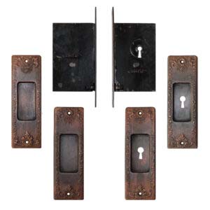 Complete Antique Pocket Door Hardware Set for Double Doors By Corbin