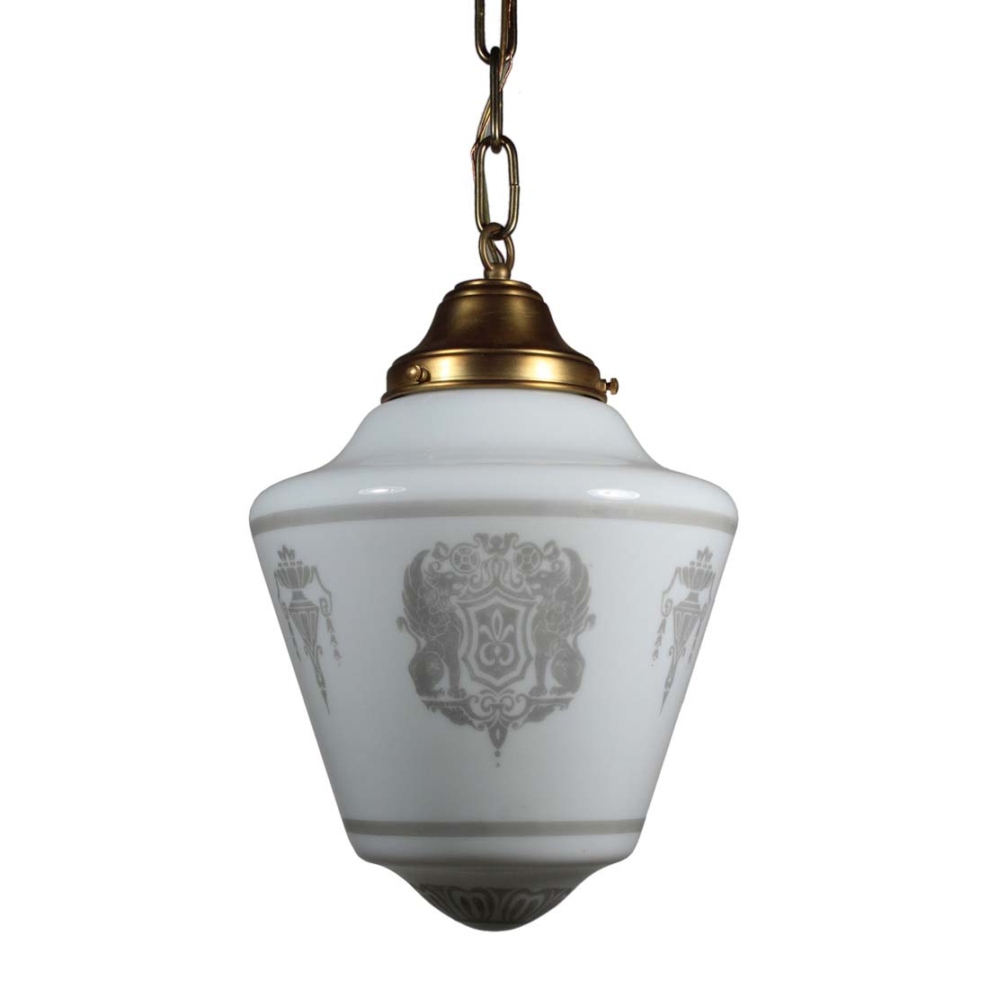 Antique Figural Pendant Light with Hand Painted Shade, Quetzal Birds