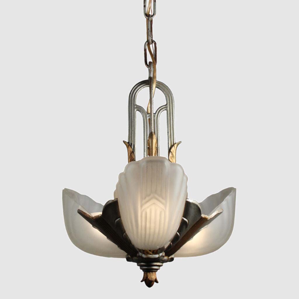 Antique Art Deco Slip Shade Chandelier, c.1930