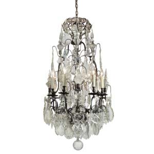 Antique Eight-Light Neoclassical Chandelier with Crystal Prisms, early 1900s