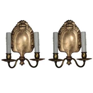 Pair of Antique Neoclassical Figural Sconces in Bronze, Signed W&O