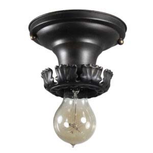 Antique Flush-Mount Light with Exposed Bulb, c. 1920