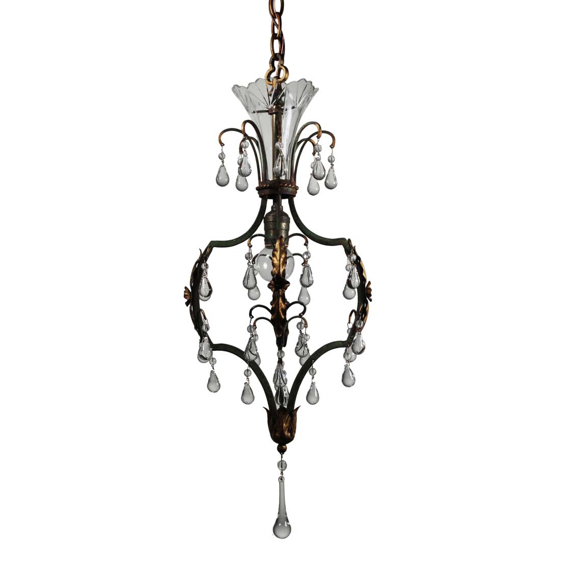 Magnificent Antique Bronze Chandelier with Crystal Prisms, c. 1910