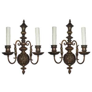 Large Pair of Antique Bronze Sconces, Early 1900’s