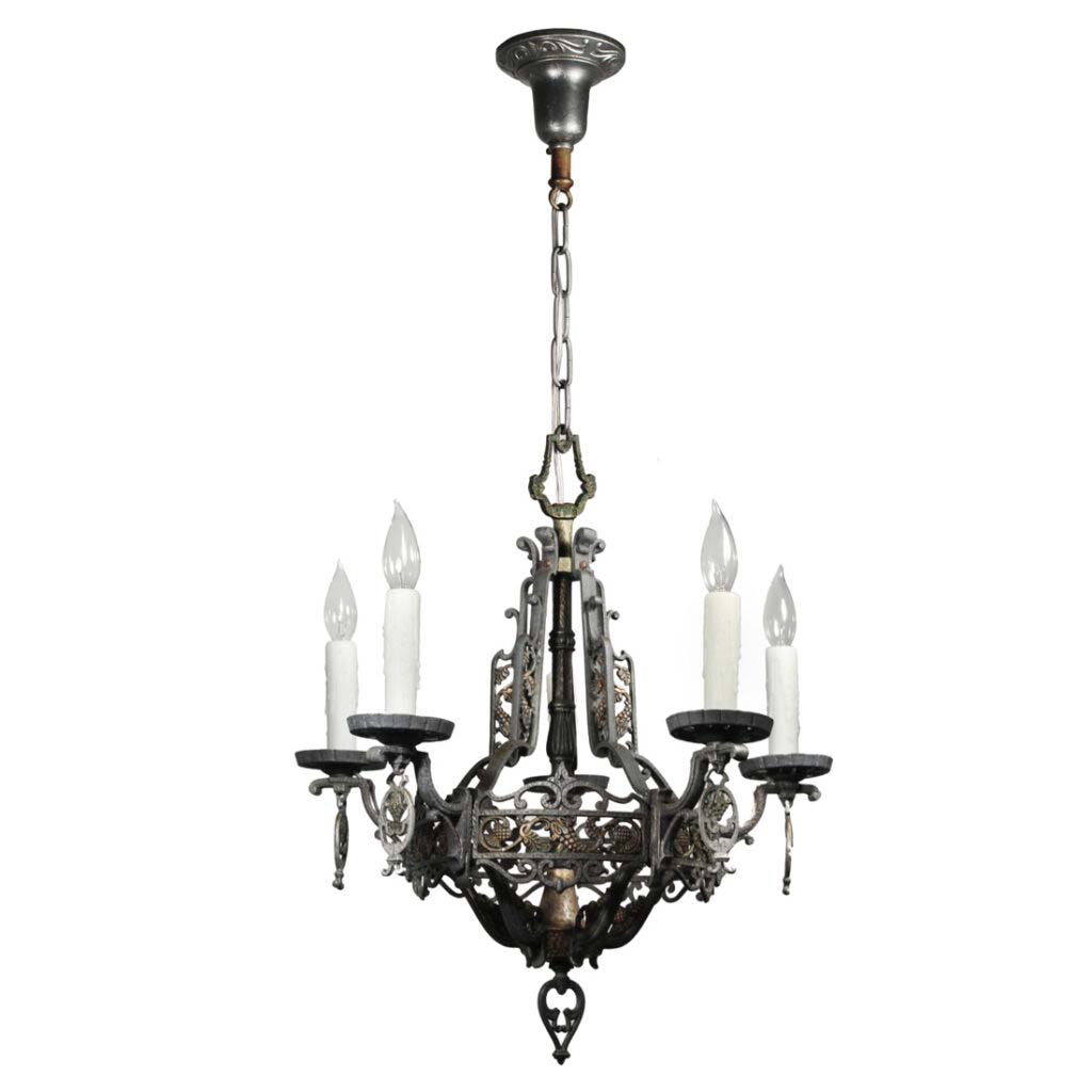 SOLD Antique Hammered FiveLight Chandelier with Grape Leaves Antique