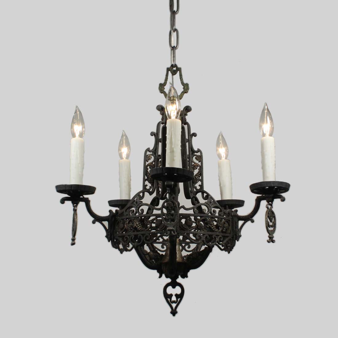 SOLD Antique Hammered FiveLight Chandelier with Grape Leaves Antique