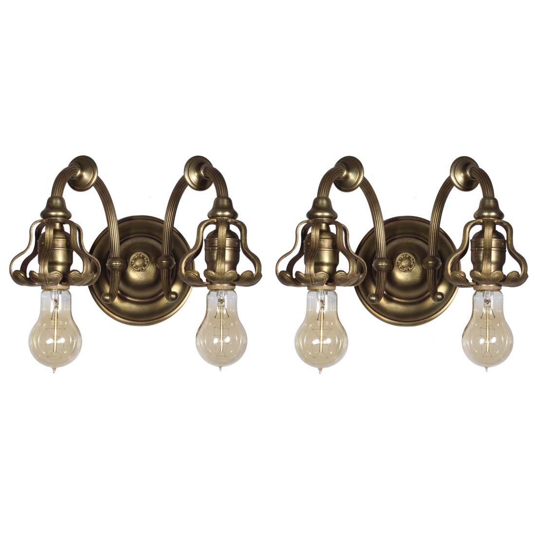 SOLD Pair of Antique Brass Exposed Bulb Vanity Sconces Archived Items