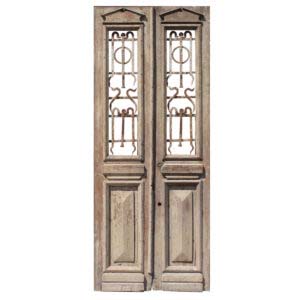 Salvaged Pair of 40” French Colonial Doors with Iron Inserts