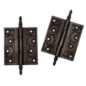 Pair of Reclaimed Decorative Cast Iron 4.5” Hinges, Late 1800’s