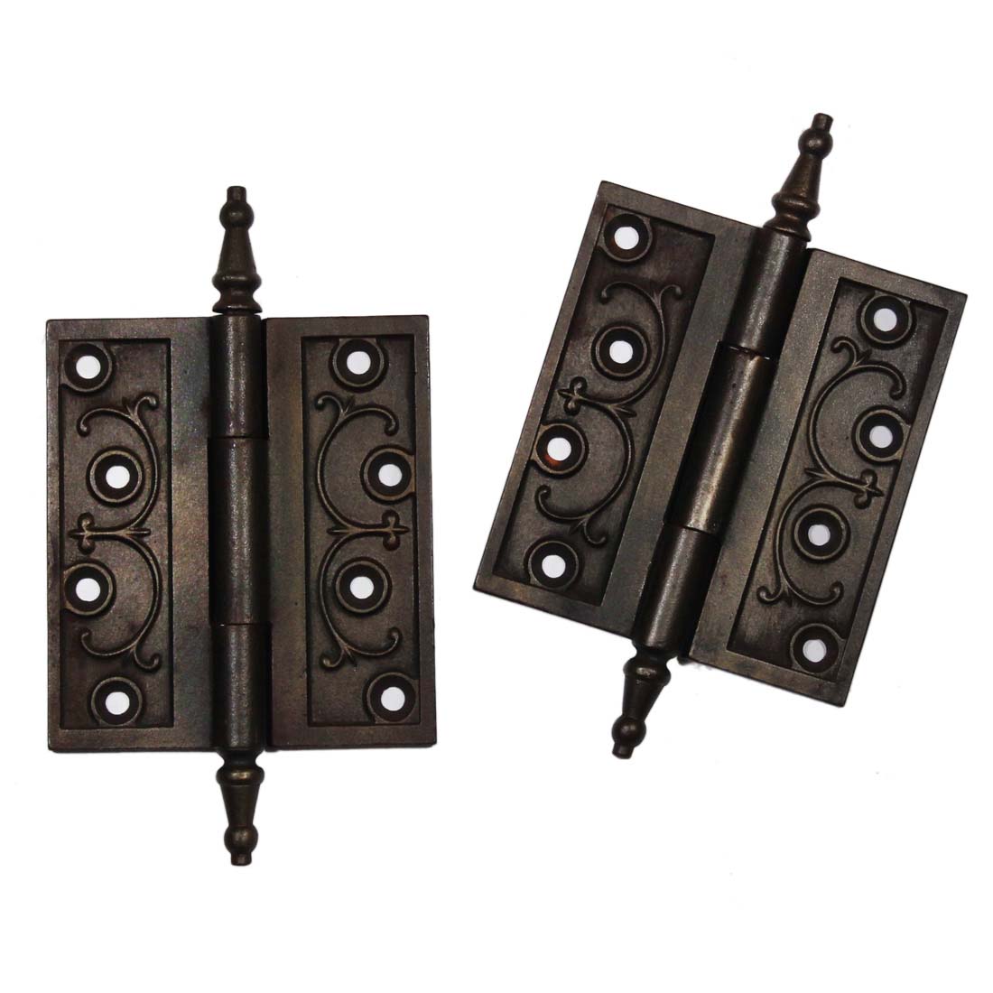 Pair of Reclaimed Decorative Cast Iron 4.5” Hinges, Late 1800's