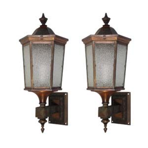 Antique Copper and Brass Exterior Lantern Sconce Pair, early 1900s