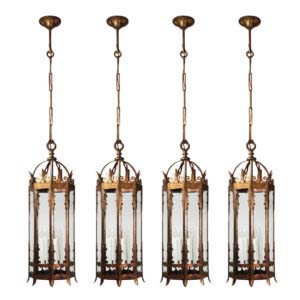 Matching Antique Bronze & Copper Lanterns, c. 1910