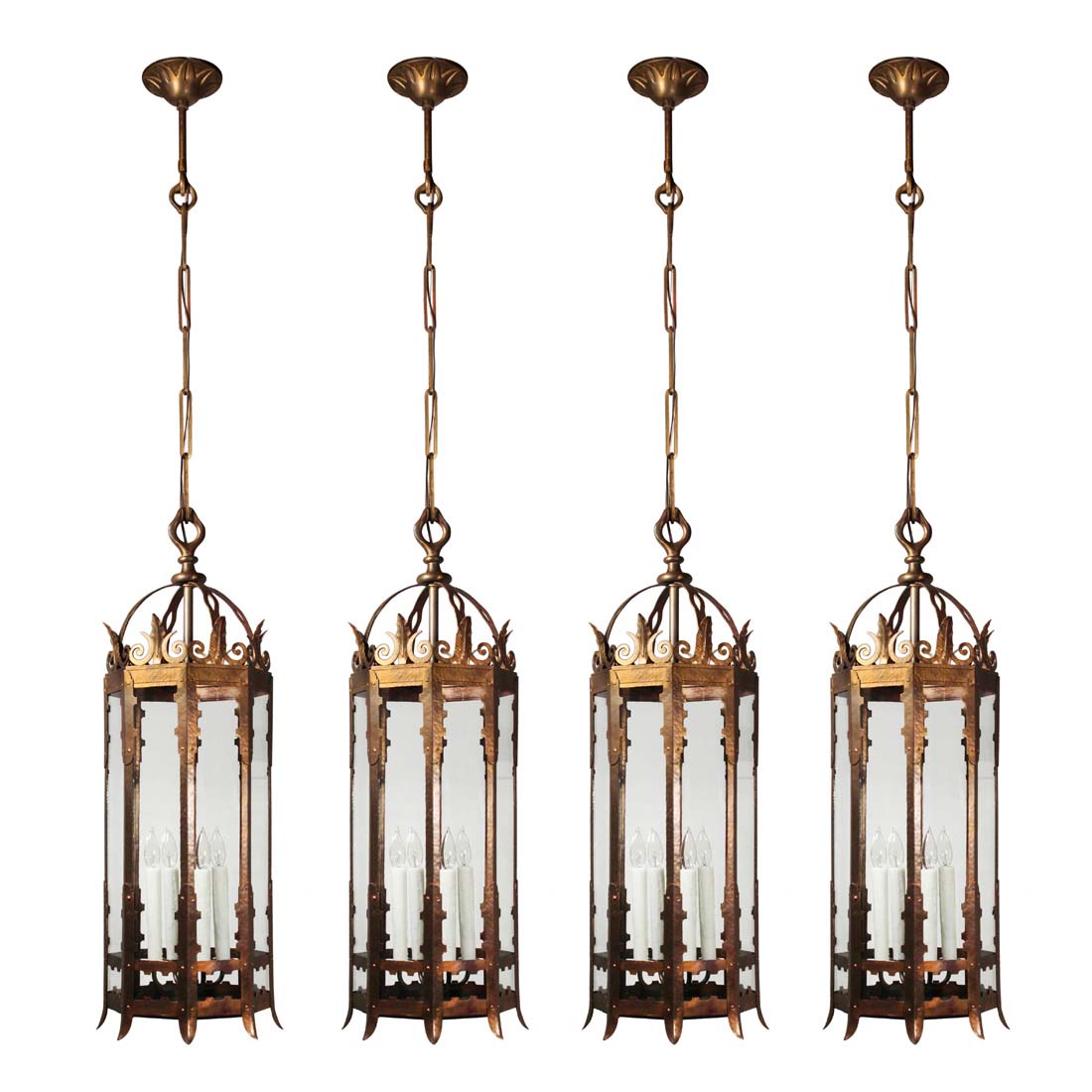 Bronze Lanterns with Glass, Fleur De Lis