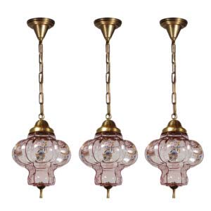 New Old Stock Pendant Lights with Pink Glass Shades, Vintage Lighting