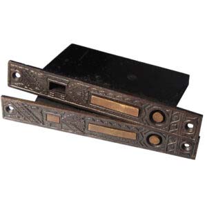 Pair of Antique Eastlake “Oriental” Pocket Door Locks for Double Doors by Branford c. 1886