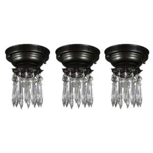 Matching Antique Flush-Mount Lights with Exposed Bulbs and Prisms