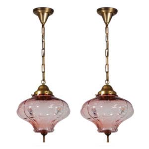 Vintage Pendant Lights with Pink Glass Shades, New Old Stock