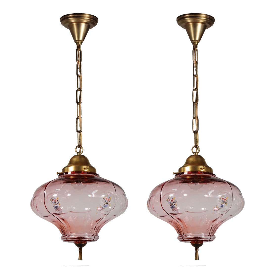 Pendant Lights with Pink Glass Shades, New Old Stock - Lighting, Pair/Multiple Chandeliers, Recent Arrivals, Various - The Preservation Station
