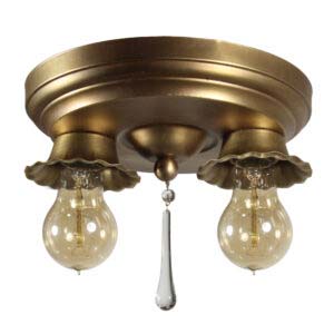 Brass Flush Mount with Exposed Bulbs, Antique Lighting