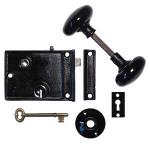 Complete New Old Stock Antique Rim Lock Set by Skillman MFG Co, Skeleton Key