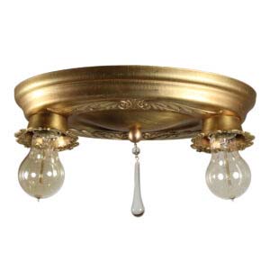 Neoclassical Flush Mount Fixture in Brass, Antique Lighting