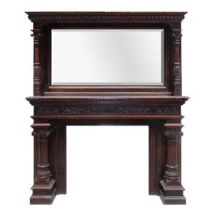 Substantial Antique Mahogany Fireplace Mantel, Beveled Mirror