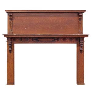 Antique Quartersawn Oak Mantel, c. 1900