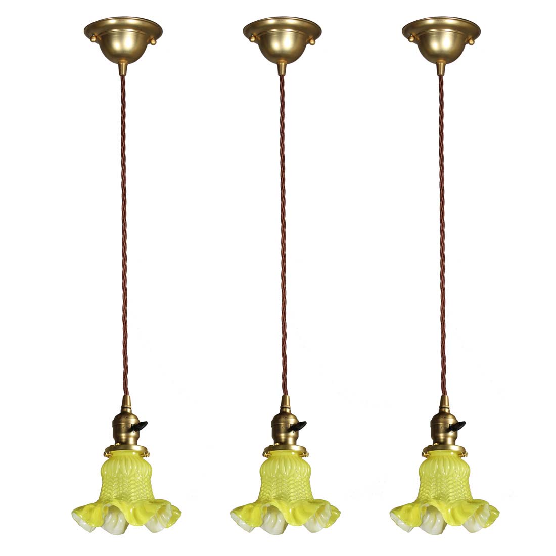 Antique Stained Glass Tulip Shaped Pendant Lights c. 1920