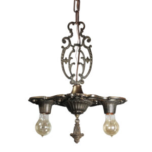 Antique Cast Iron Two-Light Chandelier by Markel Electric