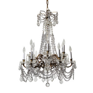 Antique Twelve-Light Empire Chandelier with Crystal Prisms, House of Mayors