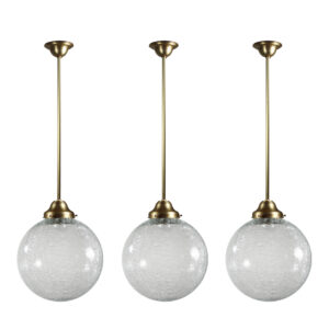 Large Vintage Pendant Lights with Crackle Glass Shades, New Old Stock